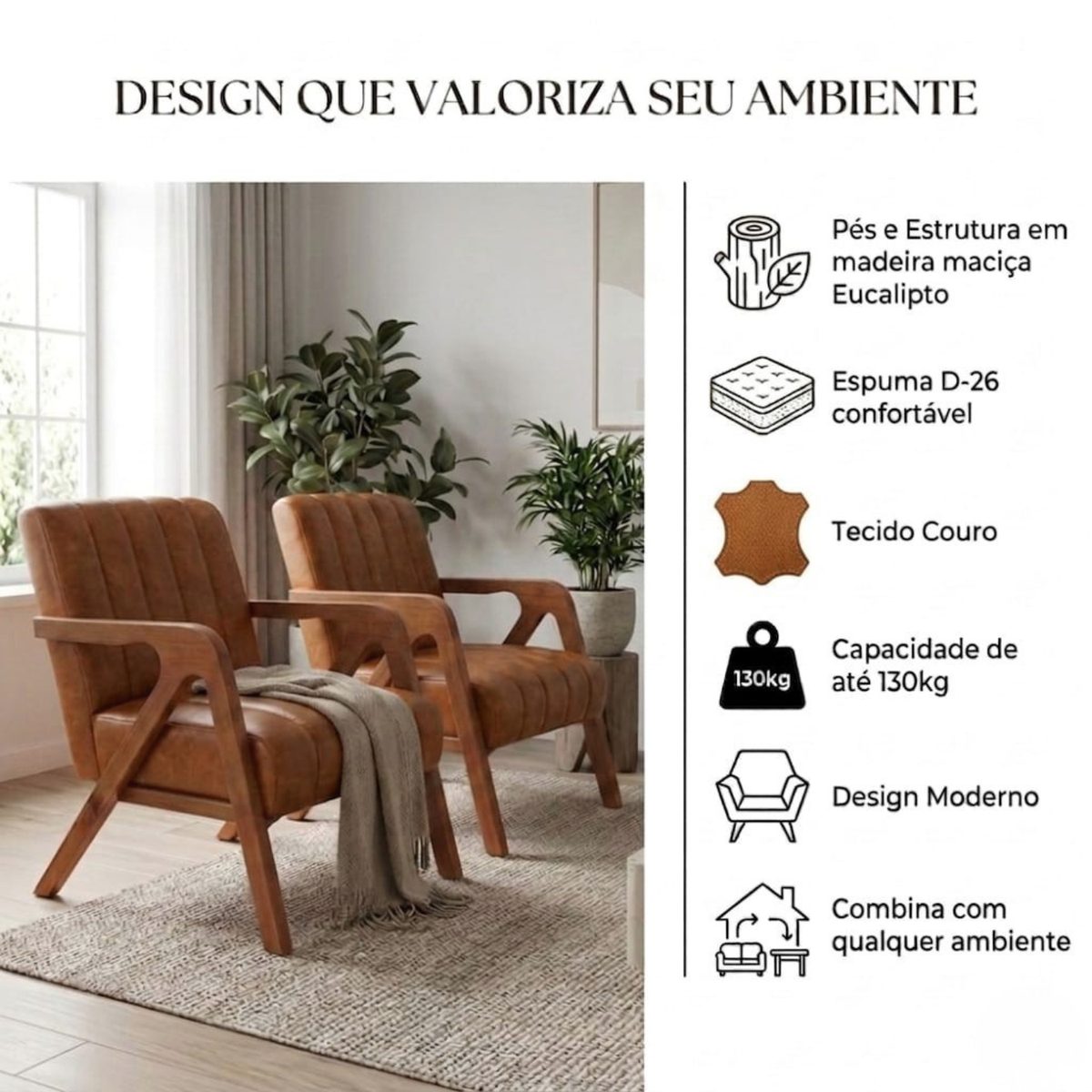 Kit 2 Poltronas Celine Couro Sintético - foto 3